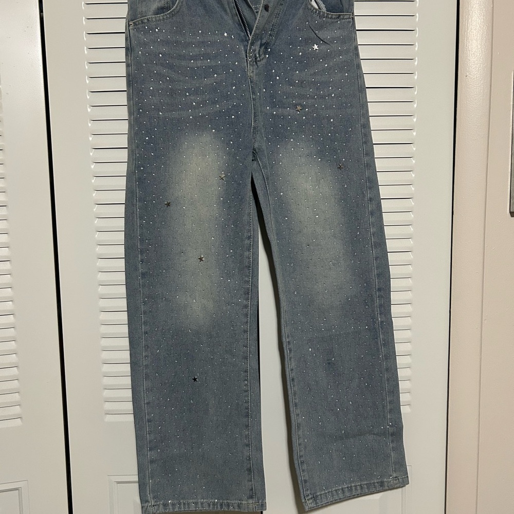 Womens Blue Jeans with Star Accents